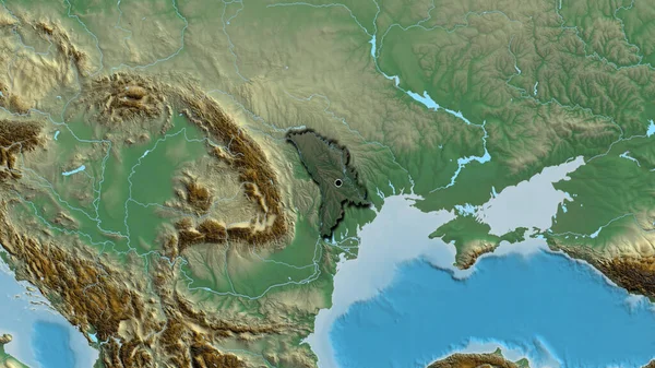 Крупним Планом Молдова Виділяє Прикордонну Зону Темним Накладанням Карту Рельєфу — стокове фото