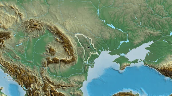Primer Plano Zona Fronteriza Moldova Mapa Relieve Punto Capital Brillan — Foto de Stock