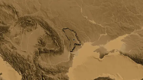 在一张黑色高地地图上对摩尔多瓦边境地区进行的密切监视 资本点 国家形状的斜边 — 图库照片