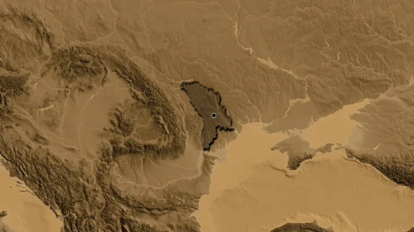 Крупный План Приграничной Зоны Молдовы Темным Накладыванием Карту Высоты Сепии — стоковое фото