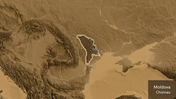 Detailní Záběr Pohraniční Oblasti Moldavska Zvýrazňující Tmavý Překryv Mapě Nadmořské — Stock fotografie