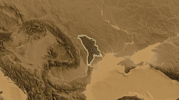 Крупним Планом Молдова Виділяє Прикордонну Зону Темним Накладанням Карту Підвищення — стокове фото