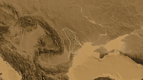 Крупный План Приграничной Зоны Молдовы Региональных Границ Карте Высоты Сепии — стоковое фото