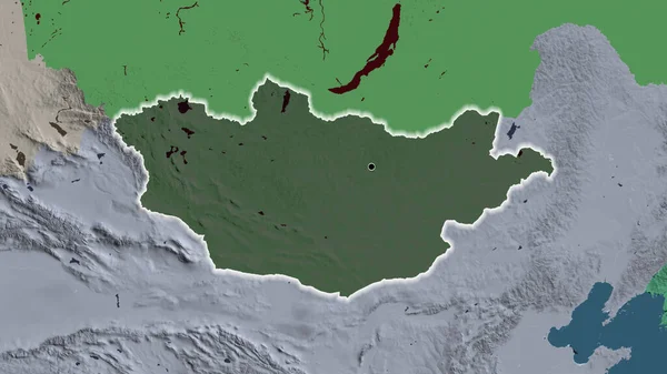 Detailní Záběr Pohraniční Oblasti Mongolska Zvýrazňující Tmavé Překrytí Administrativní Mapě — Stock fotografie