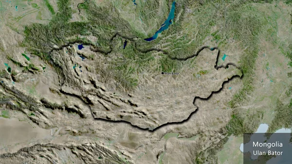 Close Área Fronteira Mongólia Mapa Satélite Ponto Capital Bordas Chanfradas — Fotografia de Stock