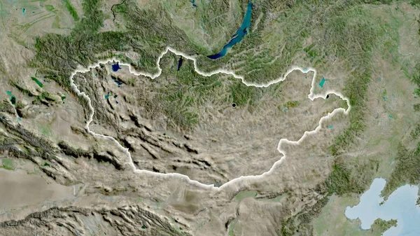 Närbild Mongoliets Gränsområde Satellitkarta Huvudpunkt Glow Runt Landet Form — Stockfoto
