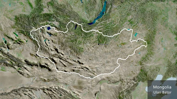 Close Área Fronteira Mongólia Mapa Satélite Ponto Capital Esboço Torno — Fotografia de Stock