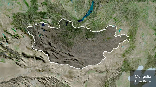 Moğolistan Sınırına Yakın Çekim Uydu Haritasında Koyu Bir Örtüyle Vurgulanıyor — Stok fotoğraf