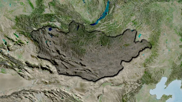 Detailní Záběr Pohraniční Oblasti Mongolska Zvýrazňující Tmavou Vrstvu Satelitní Mapě — Stock fotografie