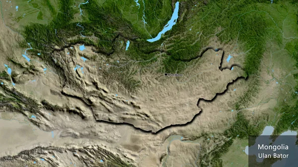 Moğolistan Sınırına Bir Uydu Haritasında Yakın Plan Ana Nokta Kırsal — Stok fotoğraf