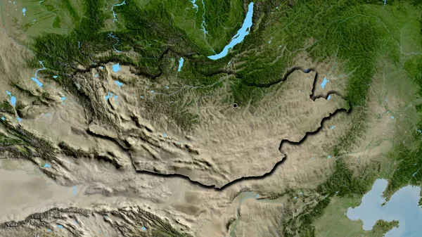 衛星地図上のモンゴル国境地帯の閉鎖 資本ポイント 国の形の縁が隠されている — ストック写真