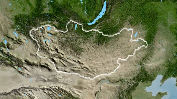 Крупный План Границы Монголии Спутниковой Карте Отличный Момент Светится Вокруг — стоковое фото