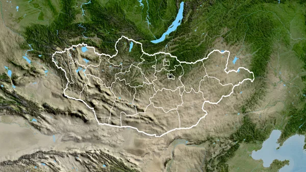 在卫星地图上对蒙古边境地区及其区域边界进行密切监视 资本点 国家形貌概述 — 图库照片