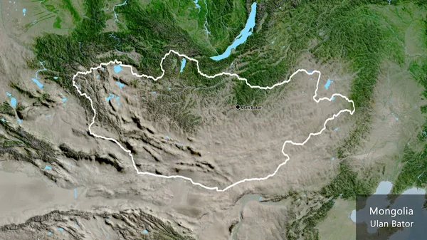 Nærbillede Mongoliets Grænseområde Satellitkort Hovedpunktet Kontur Rundt Landet Form Engelsk - Stock-foto