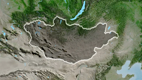 通过卫星地图上的黑暗覆盖 对蒙古边境地区进行了密切监视 资本点 风靡全国 — 图库照片