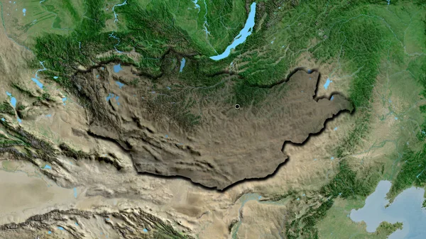 Close Mongolia Border Area Highlighting Dark Overlay Satellite Map Capital — Stock Photo, Image