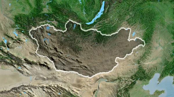 Mongóliai Határ Menti Terület Közelsége Amely Egy Műholdas Térképen Sötét — Stock Fotó