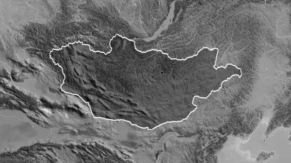 Γκρο Πλαν Της Μεθοριακής Περιοχής Της Μογγολίας Σκούρα Επικάλυψη Χάρτη — Φωτογραφία Αρχείου