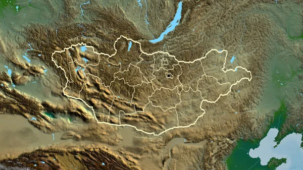 Zbliżenie Strefy Przygranicznej Mongolii Jej Granic Regionalnych Fizycznej Mapie Główny — Zdjęcie stockowe