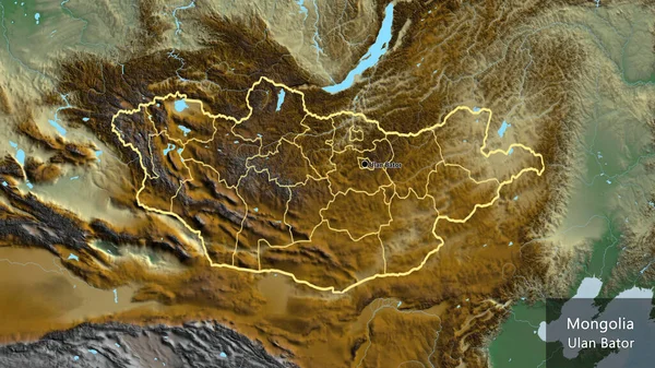Крупный План Приграничной Зоны Монголии Региональных Границ Карте Рельефа Отличный — стоковое фото