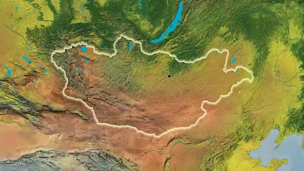 Primer Plano Zona Fronteriza Mongolia Mapa Topográfico Punto Capital Brillan — Foto de Stock