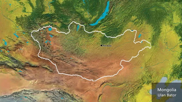 Zbliżenie Strefy Przygranicznej Mongolii Mapie Topograficznej Główny Punkt Zarys Kształtu — Zdjęcie stockowe