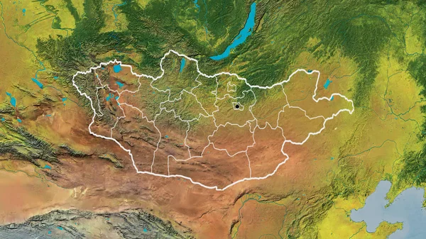 Närbild Mongoliets Gränsområde Och Dess Regionala Gränser Topografisk Karta Huvudpunkt — Stockfoto