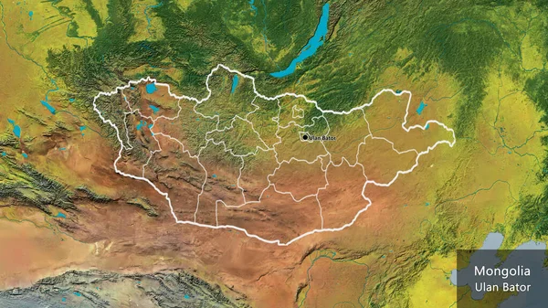 Moğolistan Sınırına Bölgesel Sınırlarına Bir Topoğrafik Harita Üzerinde Yakın Plan — Stok fotoğraf