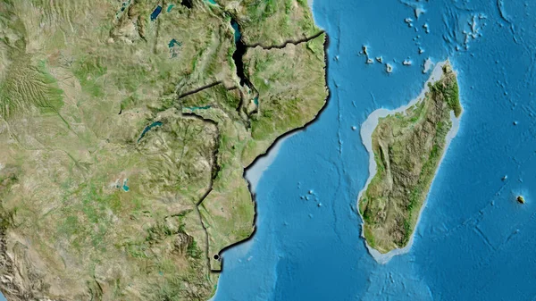 Nahaufnahme Des Mosambikanischen Grenzgebiets Auf Einer Satellitenkarte Kapitalpunkt Abgeschrägte Ränder — Stockfoto