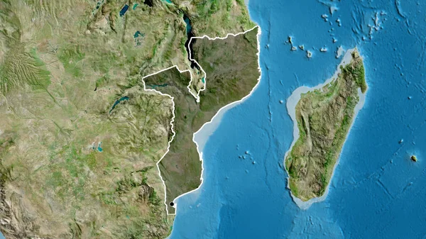 莫桑比克边境地区的特写镜头 用卫星地图上的黑暗阴影突出显示 资本点 国家形貌概述 — 图库照片