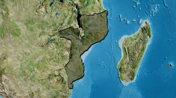 Närbild Moçambiques Gränsområde Med Mörk Överlagring Satellitkarta Huvudpunkt Skalade Kanter — Stockfoto