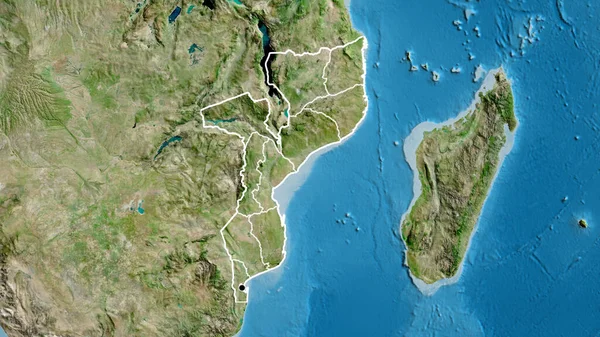 在卫星地图上对莫桑比克边境地区及其区域边界进行密切监视 资本点 国家形貌概述 — 图库照片