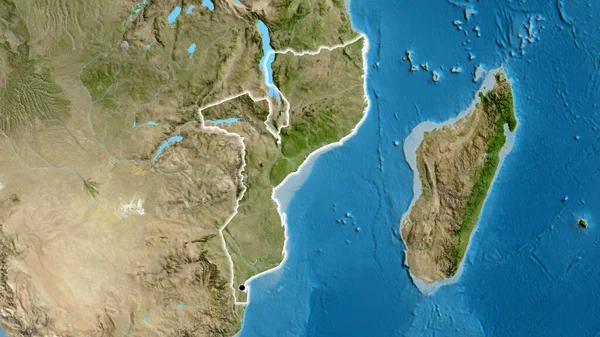 衛星地図上のモザンビーク国境地帯の閉鎖 資本ポイント 全国に光る — ストック写真