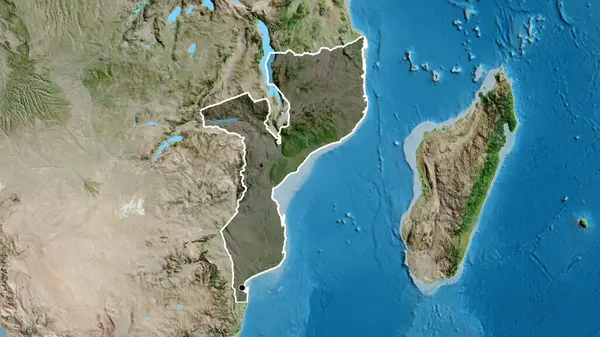 Närbild Moçambiques Gränsområde Med Mörk Överlagring Satellitkarta Huvudpunkt Skissera Runt — Stockfoto
