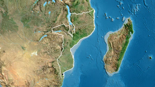 Primer Plano Zona Fronteriza Mozambique Mapa Satelital Punto Capital Esquema — Foto de Stock
