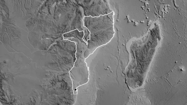 Detailní Záběr Pohraniční Oblasti Mosambiku Mapě Stupních Šedi Fakt Obrys — Stock fotografie