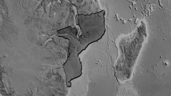 Detailní Záběr Pohraniční Oblasti Mosambiku Zvýrazňující Tmavou Vrstvu Mapě Stupních — Stock fotografie