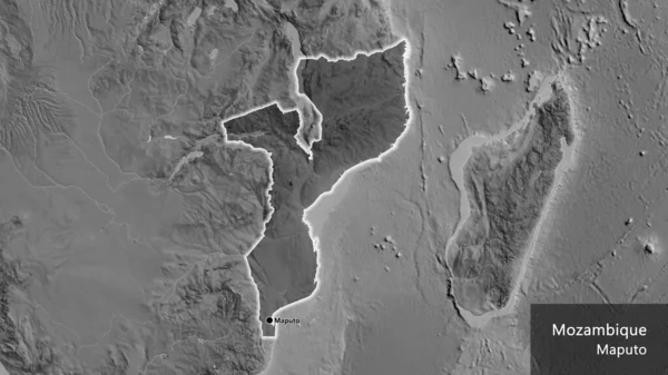 Крупный План Приграничной Зоны Мозамбика Выделяющийся Тёмным Наложением Карту Сером — стоковое фото