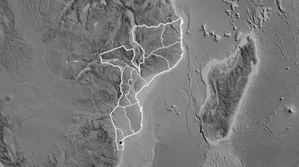 Detailní Záběr Pohraniční Oblasti Mosambiku Jeho Regionálních Hranic Mapě Stupních — Stock fotografie