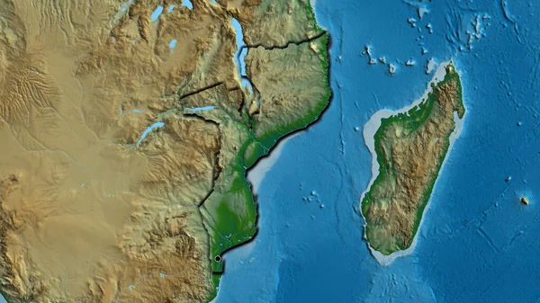 Primer Plano Zona Fronteriza Mozambique Mapa Físico Punto Capital Bordes — Foto de Stock