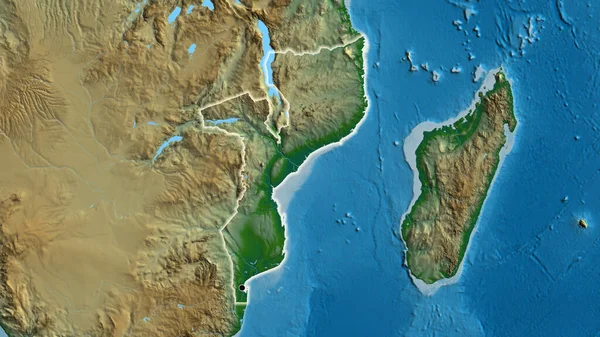 Nahaufnahme Des Mosambikanischen Grenzgebiets Auf Einer Physischen Karte Kapitalpunkt Glühen — Stockfoto
