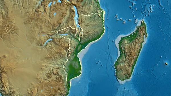 Nahaufnahme Des Mosambikanischen Grenzgebiets Auf Einer Physischen Karte Kapitalpunkt Umrisse — Stockfoto