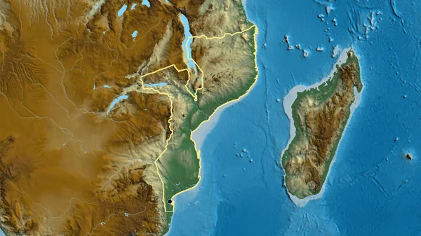 Close Zona Fronteiriça Moçambique Num Mapa Socorro Ponto Capital Esboço — Fotografia de Stock