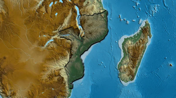 莫桑比克边境地区的特写镜头突出显示了一张解像图上的黑暗阴影 资本点 国家形状的斜边 — 图库照片