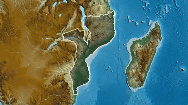 Närbild Moçambiques Gränsområde Med Ett Mörkt Överdrag Översiktskarta Huvudpunkt Glow — Stockfoto