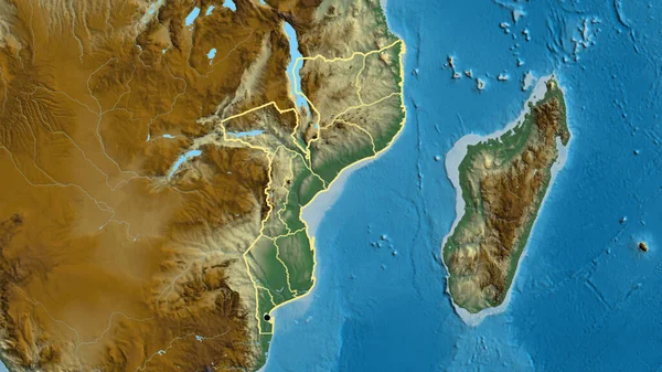 Крупный План Приграничной Зоны Мозамбика Региональных Границ Карте Рельефа Отличный — стоковое фото
