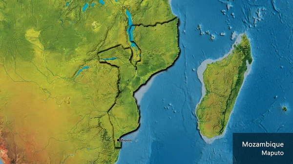 Nahaufnahme Des Mosambikanischen Grenzgebiets Auf Einer Topografischen Karte Kapitalpunkt Abgeschrägte — Stockfoto
