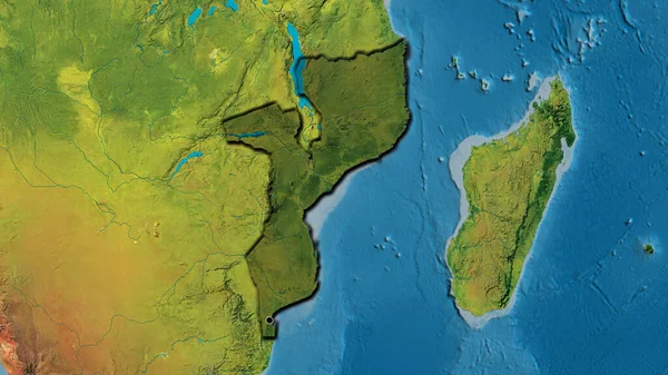 Närbild Moçambiques Gränsområde Med Ett Mörkt Överdrag Topografisk Karta Huvudpunkt — Stockfoto