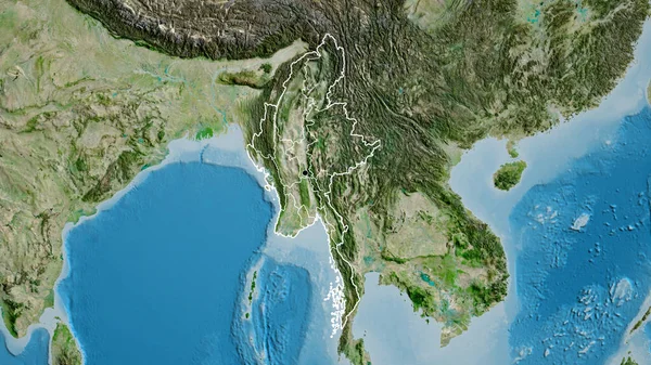 Myanmar Sınır Bölgesinin Bölgesel Sınırlarının Uydu Haritasına Yakın Çekim Ana — Stok fotoğraf
