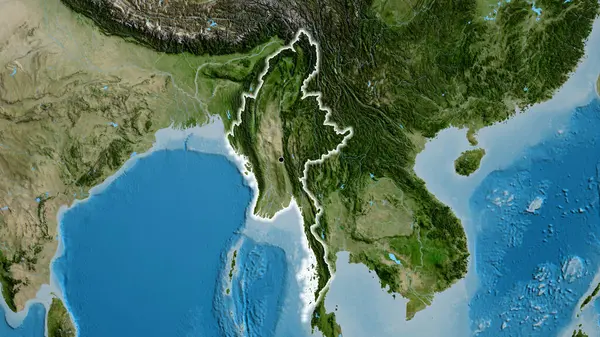 Myanmar Sınır Bölgesinin Uydu Haritasında Yakın Plan Görüntüsü Ana Nokta — Stok fotoğraf